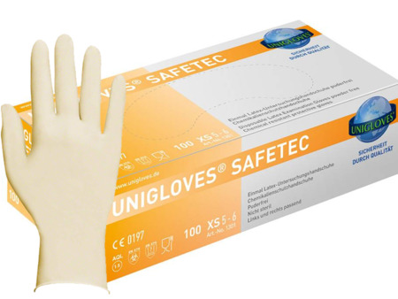 Rukavice LATEX Unigloves Safetec 100ks přírodní vel. XL